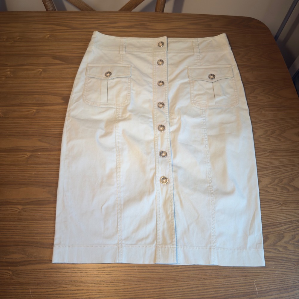 Luisa Spagnoli Cream Button Front Utility Midi Skirt IT 46 US 10